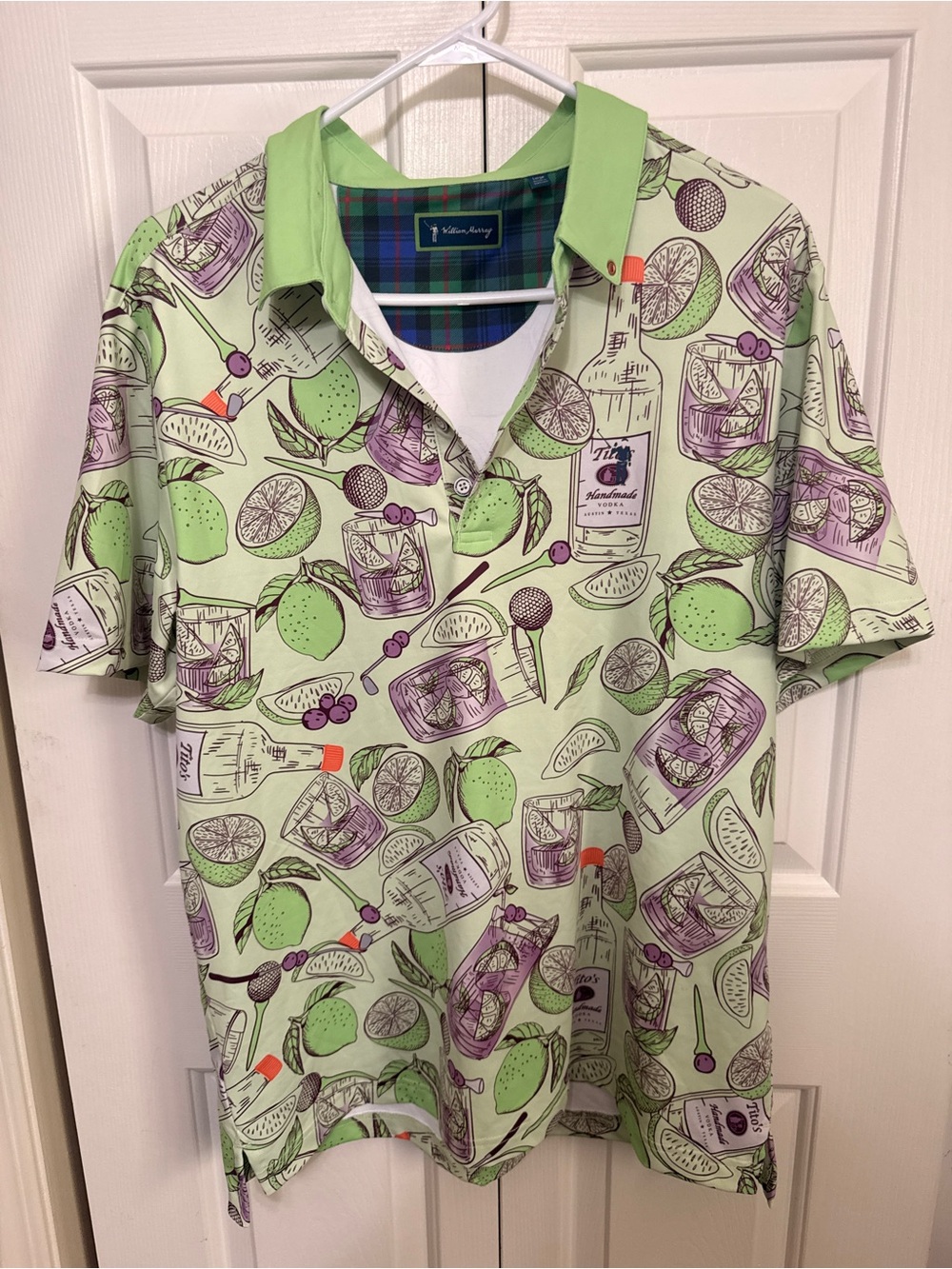 Tito’s Vodka William Murray Golf Lime Green & Purple Cocktail Print Polo